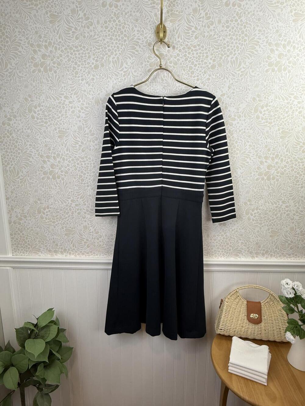 Hobbs London Navy & White Striped Boat Caris Ponte 3/4 Sleeve Dress - Size - 6 - Picture 5 of 9